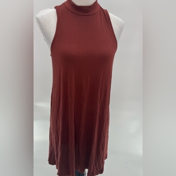 SILENCE + NOISE Mock Neck Mini Swing Dress Sleeveless Swingy Drapey Stretchy - Picture 4 of 6